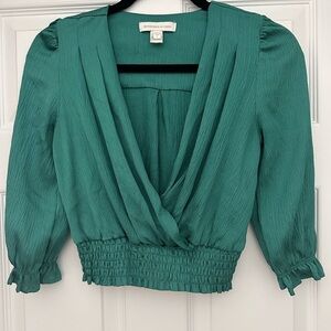Green Cropped Shirt Blouse